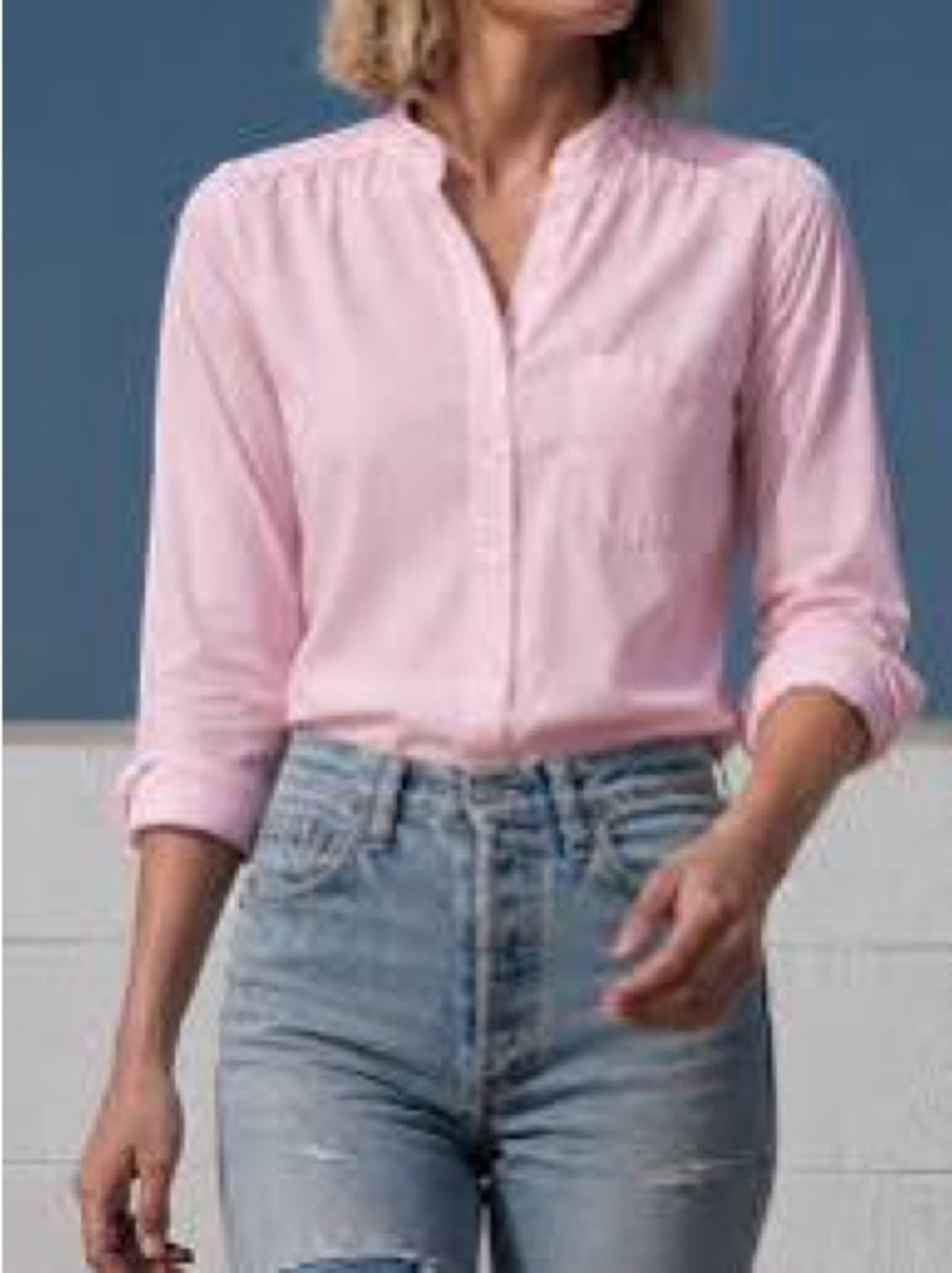 Tommy Hilfiger Light Pink Mandarin Collar Button-Down Shirt